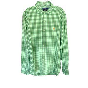 Polo Ralph Lauren Performance Green/White Plaid Checked Men Shirt Sz L
